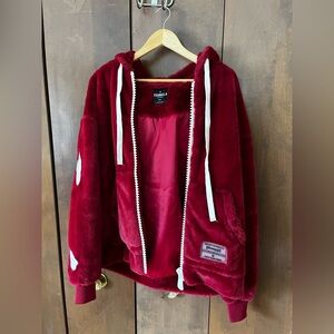 YoungLA Burgundy Fleece Zip-Up Hoodie (Size Small)